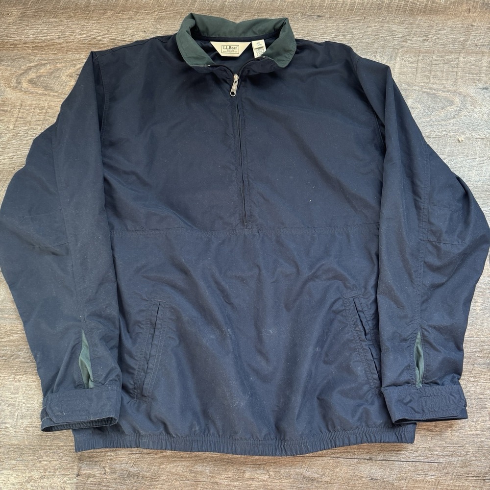 LL Bean Airy Anorak Windbreaker Men's L Navy Blue 1/2 Zip Pullover Preppy